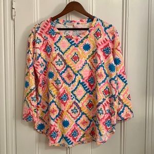 Fresh Produce Funky Pattern 100% Cotton 3/4 Sleeve Shirt - Size 1X